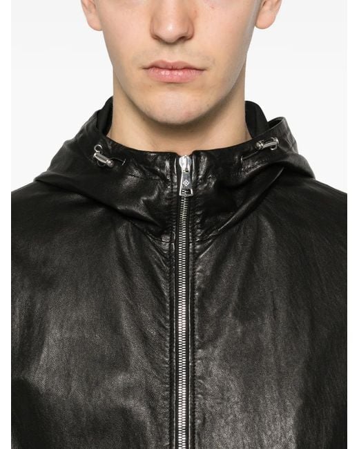 Tagliatore Black Hooded Zip-Up Leather Jacket for men