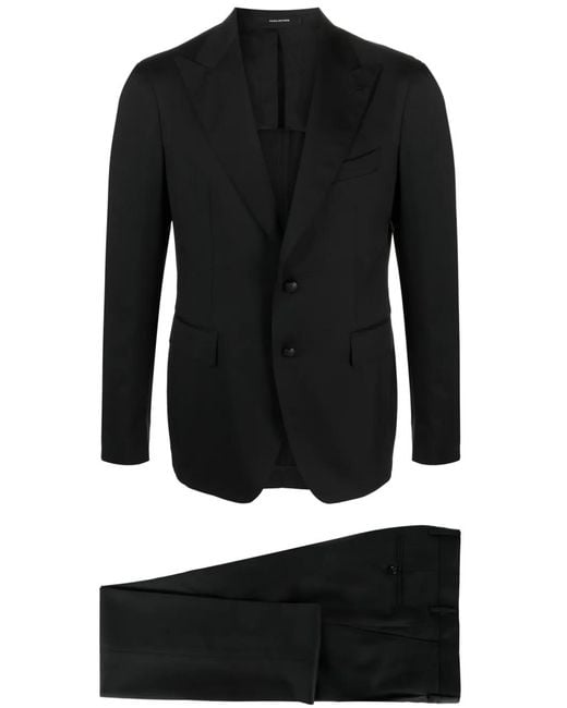 Tagliatore Black Single-Breasted Virgin-Wool Suit for men