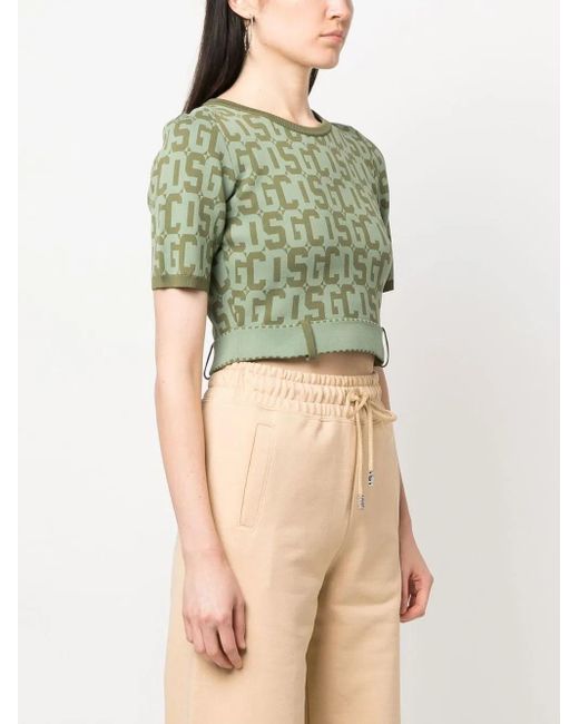 Gcds Green Matilda Monogram Cropped Top