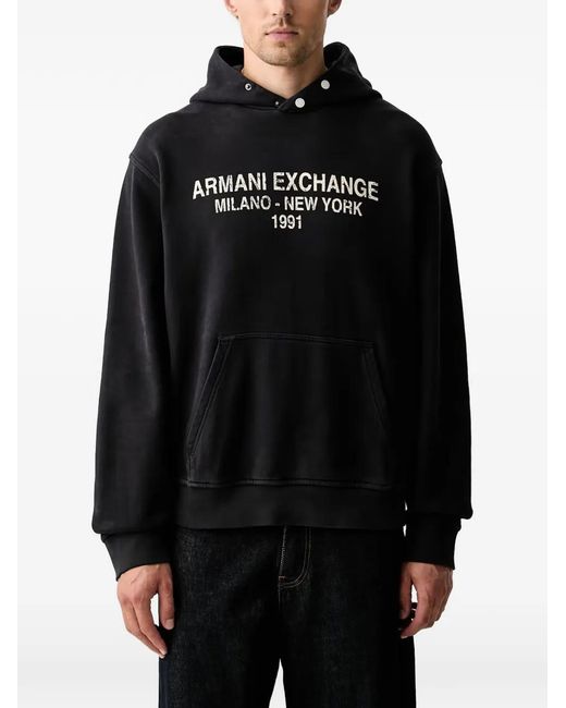 ARMANI EXCHANGE Black Logo-Print Hoodie for men