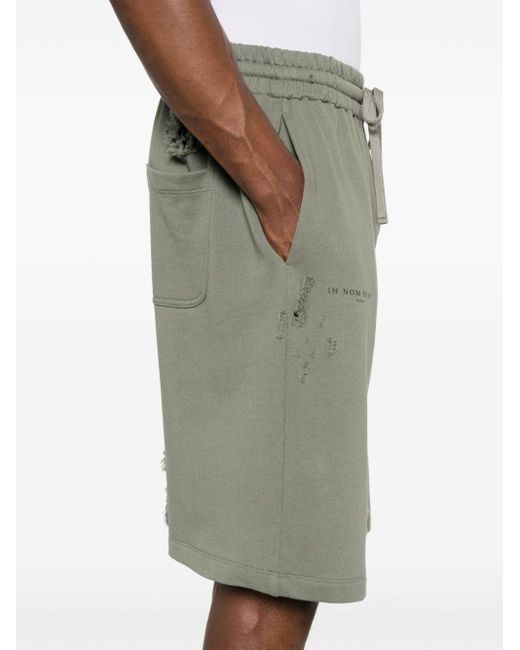 Ih Nom Uh Nit Green Logo-print Distressed Shorts for men