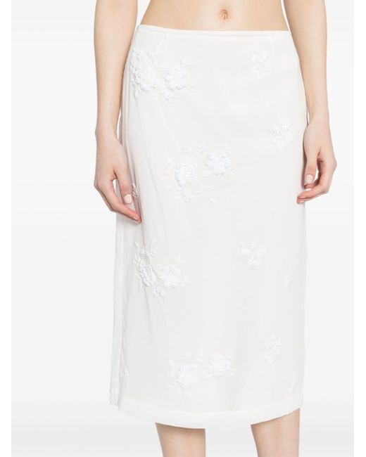 ShuShu/Tong White Floral-embroidered Midi Skirt