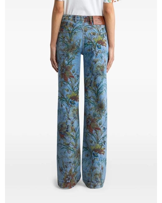 Etro Blue Jean Évasé À Fleurs