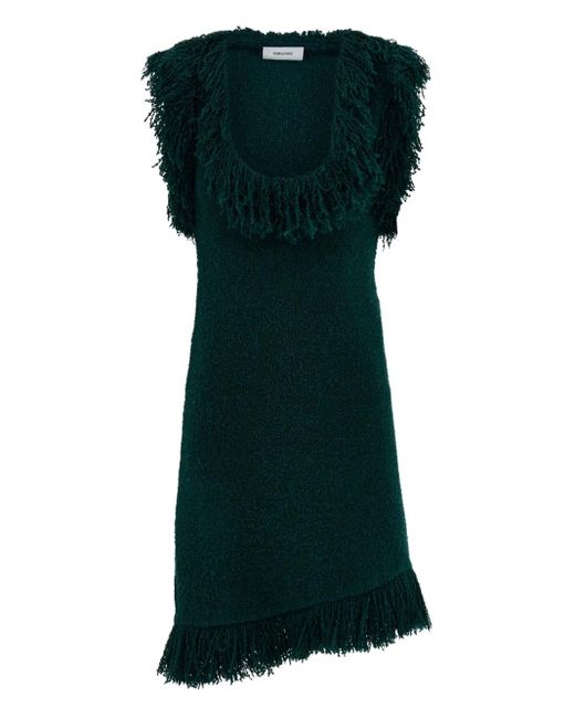 Ferragamo Green Fringed Silk-Blend Minidress