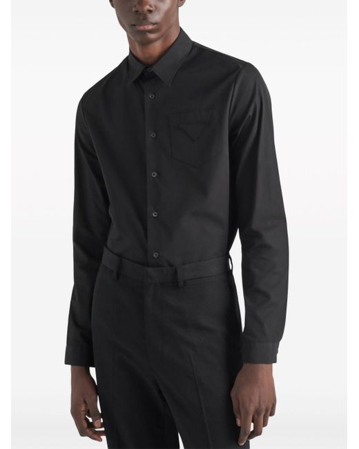 Camisa con logo triangular Prada de hombre de color Black