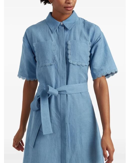 Chinti & Parker Blue Scallop-Trim Shirt Midi Dress