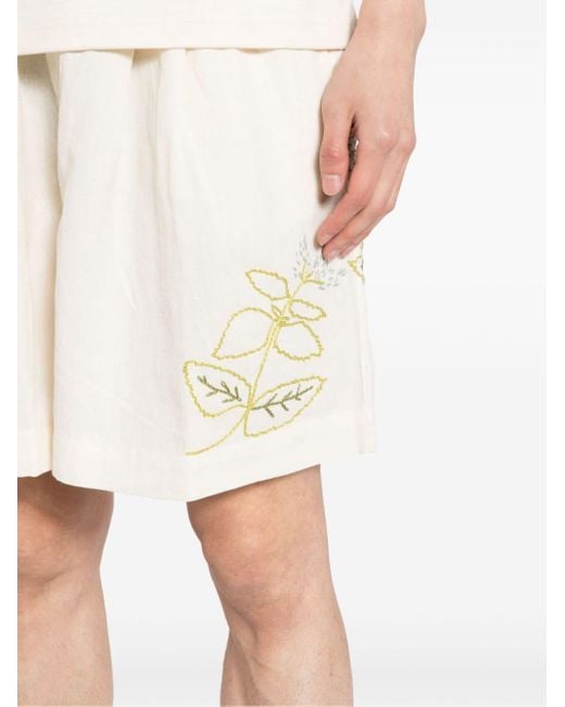 STORY mfg. White Bridge Floral-embroidered Shorts for men