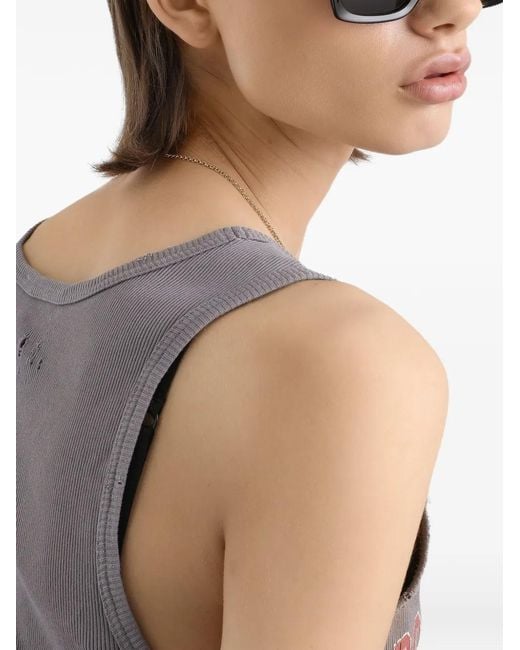 Dolce & Gabbana Gray Print-Detail Crew Neck Tank Top