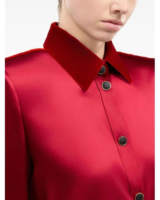 Roberto Cavalli Red Velvet-Insert Silk Shirt