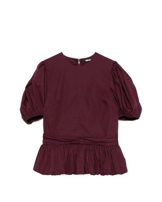 ROTATE BIRGER CHRISTENSEN Red Puff-Sleeve Peplum Top