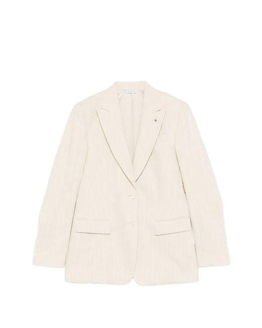 Manuel Ritz White Pinstripe-Pattern Peak-Lapel Jacket