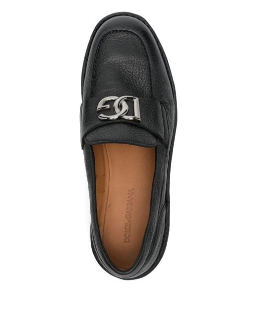Dolce & Gabbana Black Dg Logo Leather Loafers for men