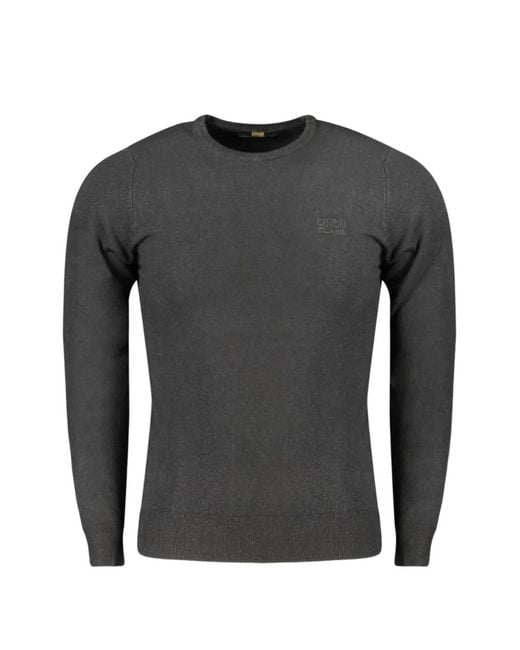 Roberto Cavalli Gray Embroidered-Logo Sweater for men