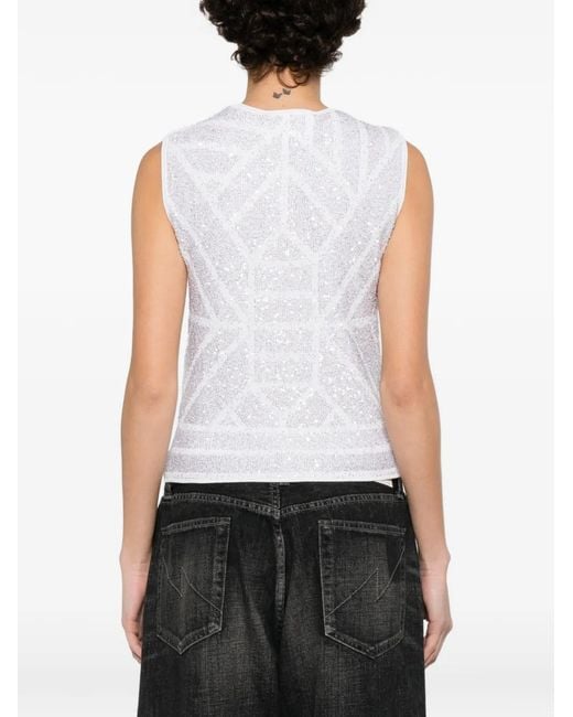 Circus Hotel White Sequinned Sleeveless Top