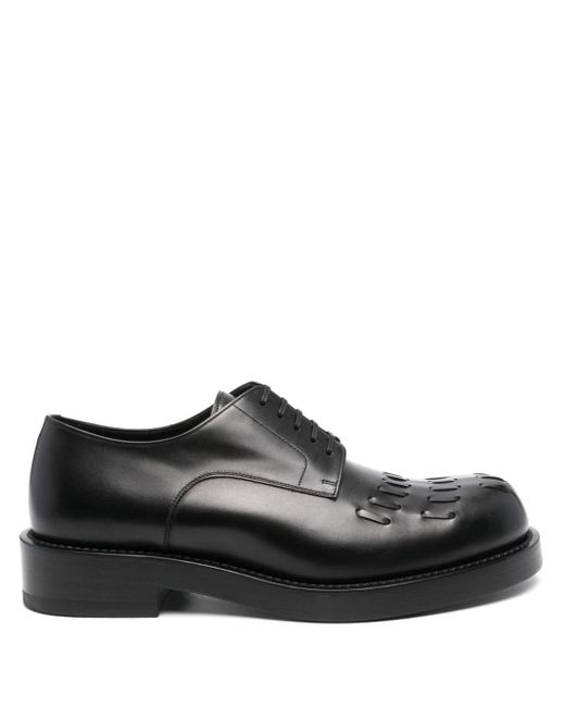 NAMACHEKO Black Decorative-stitching Leather Derby Shoes for men
