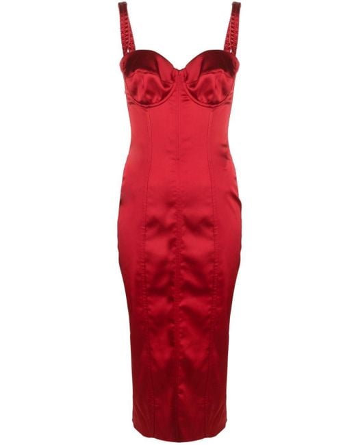 Dolce & Gabbana Red Sweetheart-neck Corset-style Midi Dress