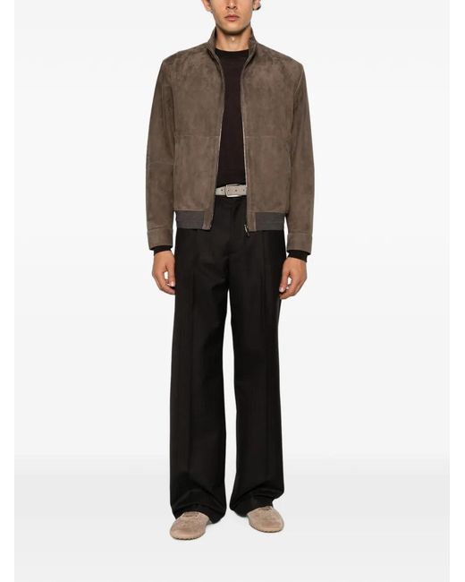 Canali Brown Suede Zip-Up Jacket for men