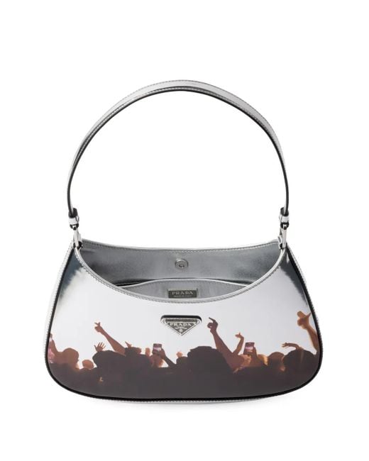 Borsa a spalla Cleo in pelle argento di Prada in Black