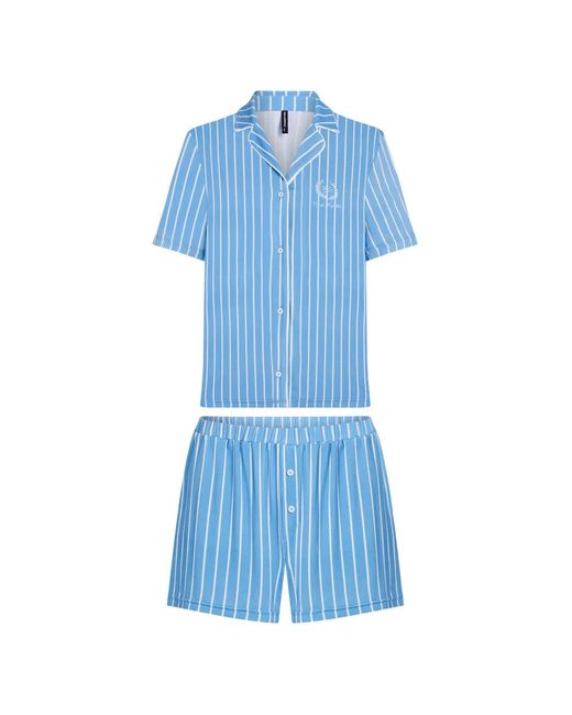Karl Lagerfeld Blue Pinstripe Button Pyjama Set