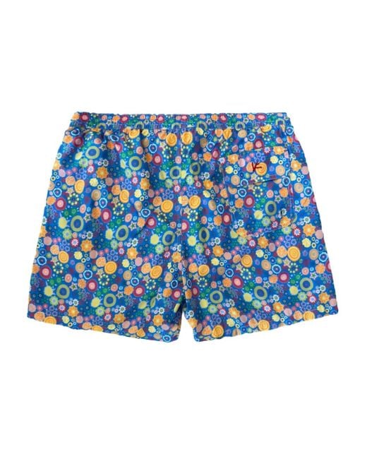 Isaia Blue Abstract-Pattern Swim Shorts for men