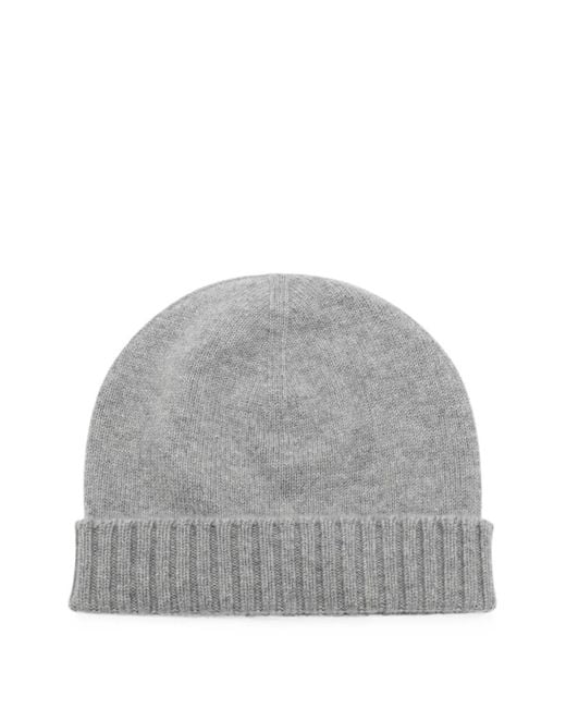 Malo Gray Ribbed-Trim Beanie Hat for men