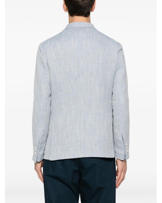 Tagliatore Blue Double-Breasted Herringbone Blazer for men