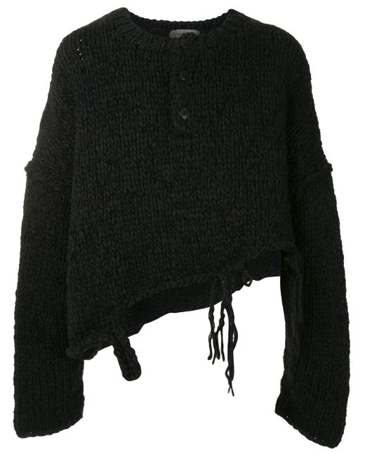 Yohji Yamamoto Black Destroyed Henley Sweater for men