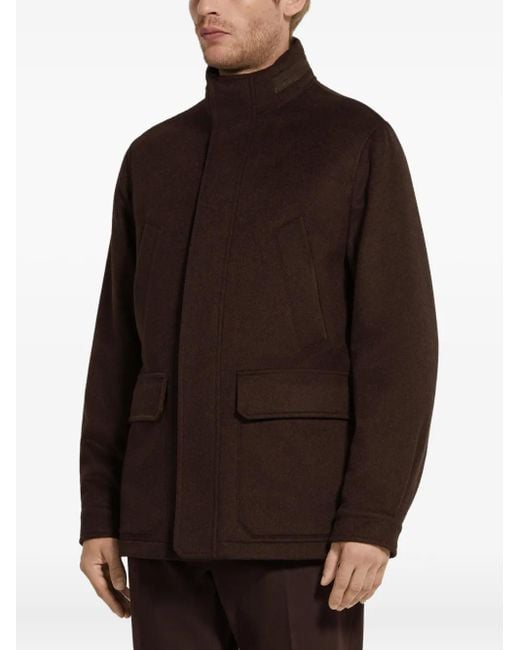 Zegna Brown Cashmere High-Neck Jacket for men
