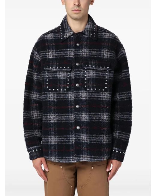 Palm Angels Blue Checked Shirt Jacket for men