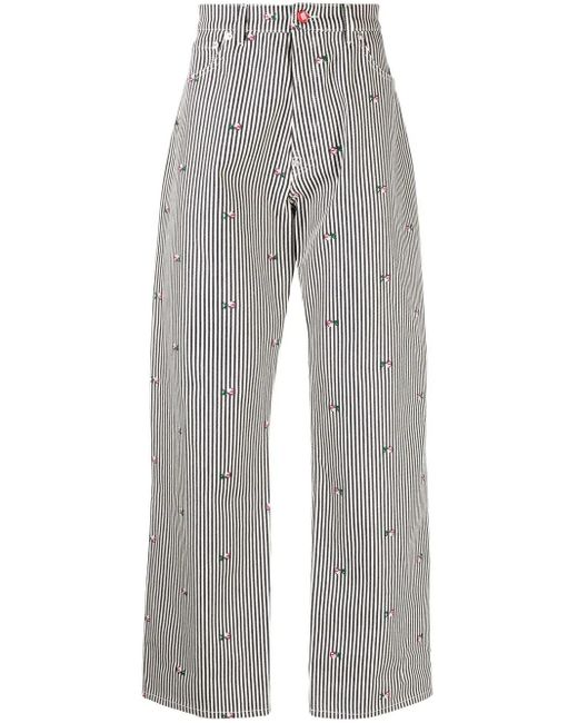 KENZO Gray Floral-Print Straight-Leg Jeans for men