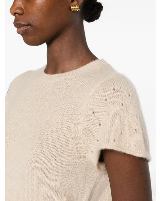 Dorothee Schumacher Natural Perforated-Detail Short-Sleeve Top