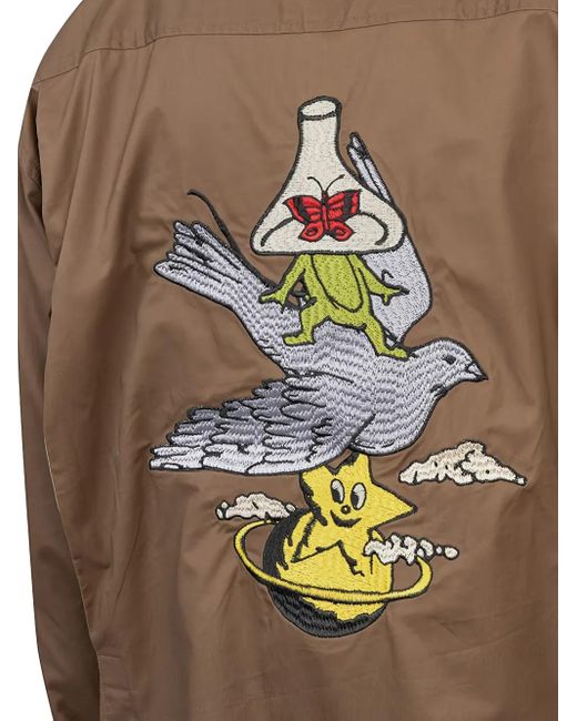 Brain Dead Brown Embroidered-Detail Cotton Shirt for men
