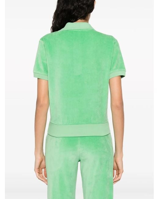 Sporty & Rich Green Towelling-Finish Logo-Embroidered Polo Shirt