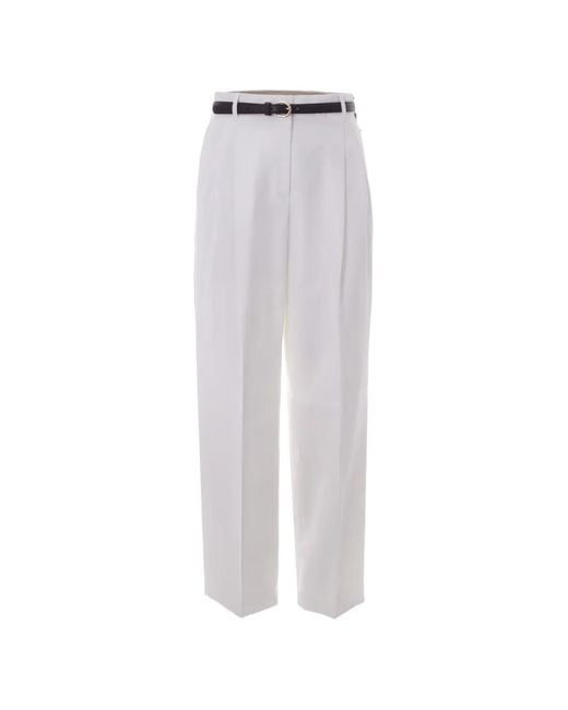Max Mara White Divo Belted Pleated Trousers