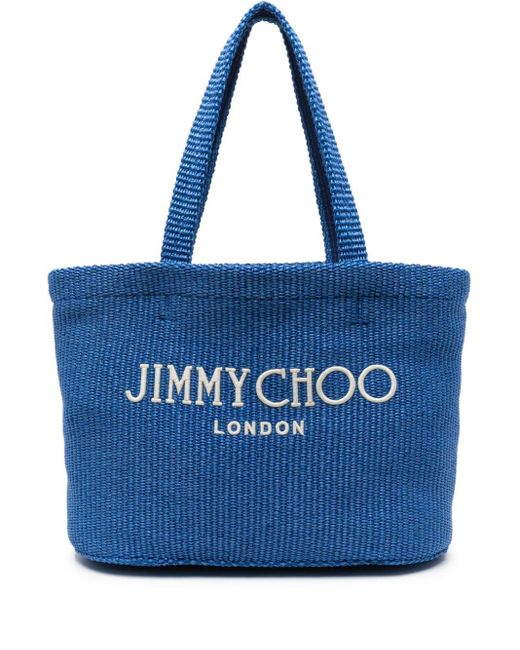Jimmy Choo Blue Beach Raffia Tote Bag