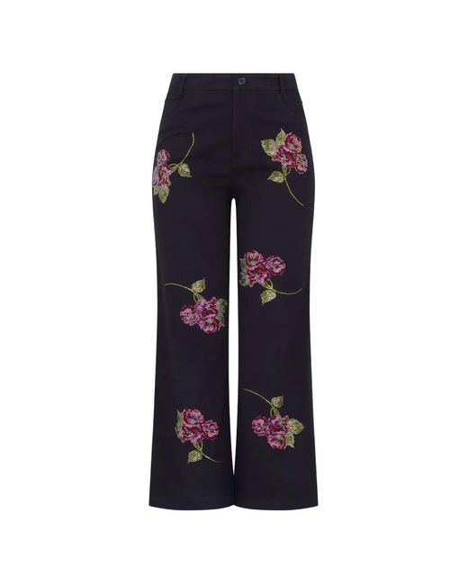 Libertine Blue Primrose Floral-Embellishment Cropped Trousers