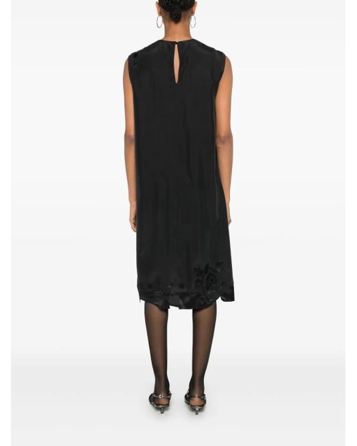 Prada Black Floral-Appliqué Midi Dress