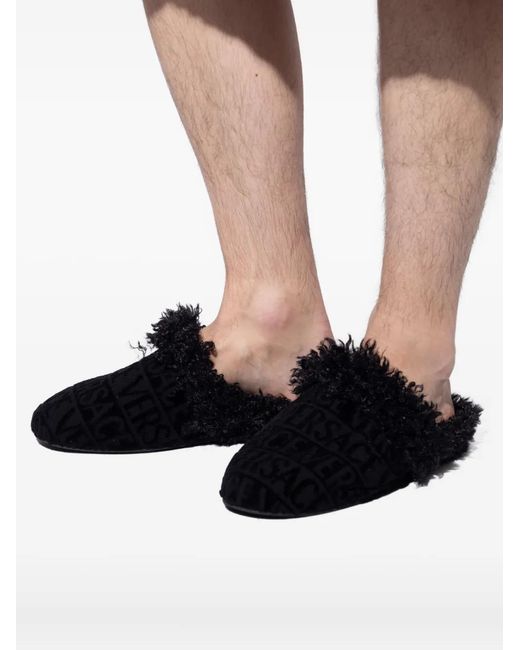 Versace Black Logo Trimmed Slippers