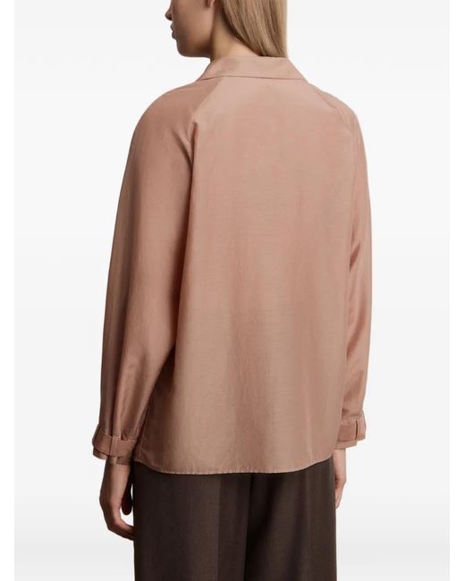 12 STOREEZ Brown Raglan-Sleeve Notched-Collar Shirt