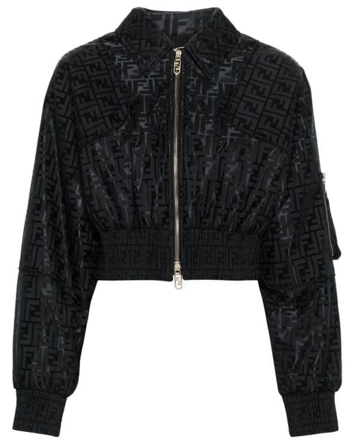Fendi Black Ff-jacquard Padded Cropped Jacket