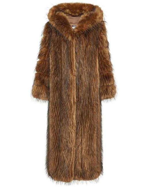 Philipp Plein Brown Slouchy Faux Fur Hooded Coat