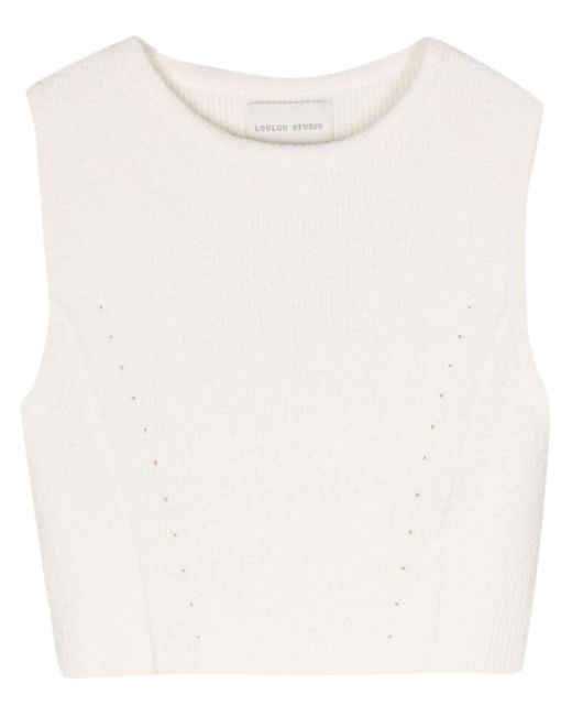 Loulou Studio White Geripptes Cropped-Top