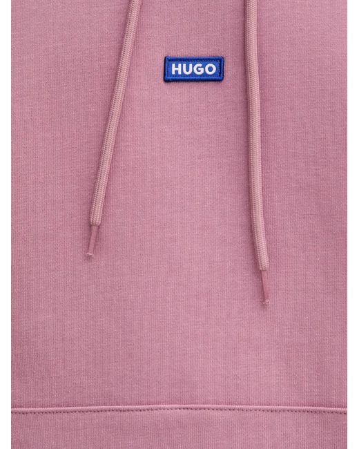 HUGO Pink Logo-Patch Hoodie for men
