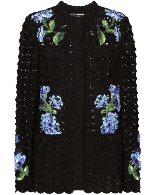 Dolce & Gabbana Black Logo-embroidered Crocheted Cardigan