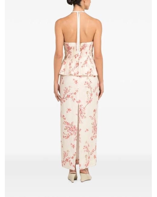 Agua Bendita Pink Caña Floral-Print Peplum Top