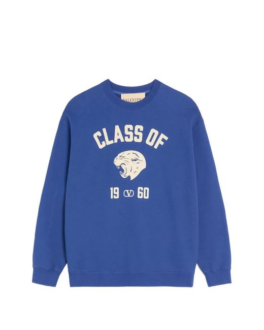 Valentino Garavani Blue Panther-Print Cotton Sweatshirt for men