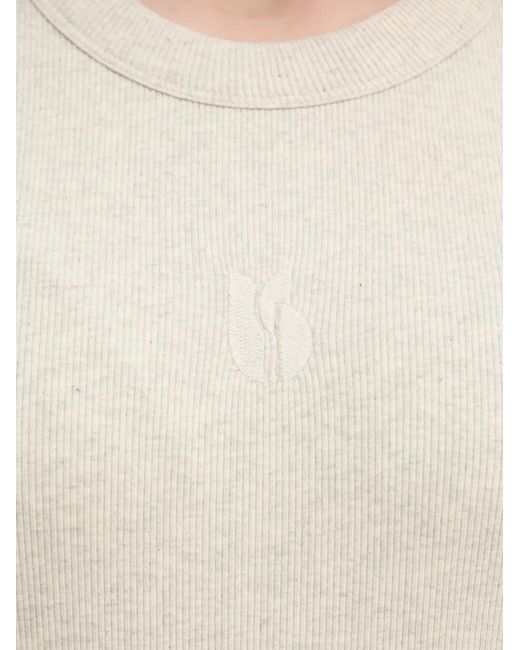 Ba&sh White Ribbed Embroidered T-Shirt