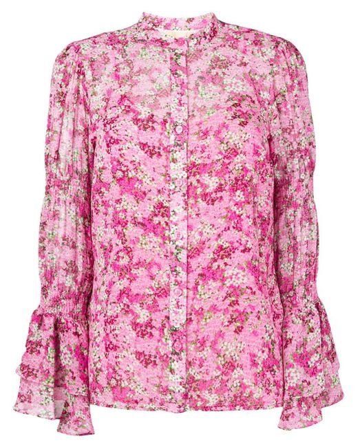 Michael Kors Floral Chiffon Blouse in Pink | Lyst