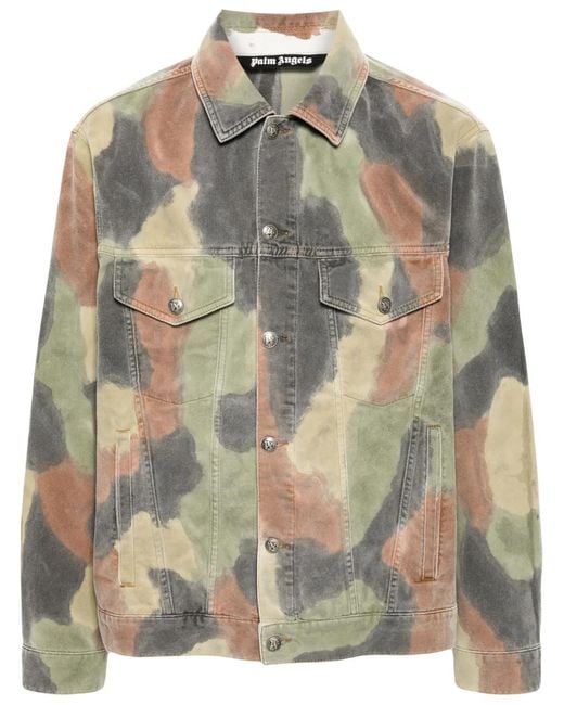 Palm Angels Green Camouflage-Pattern Denim Jacket for men
