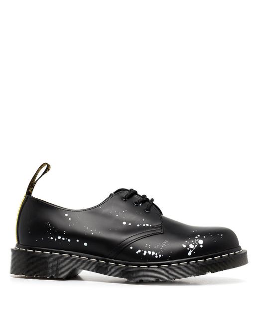 Dr. Martens Leather Neighborhood Paintsplatter Laceup Shoes in Black